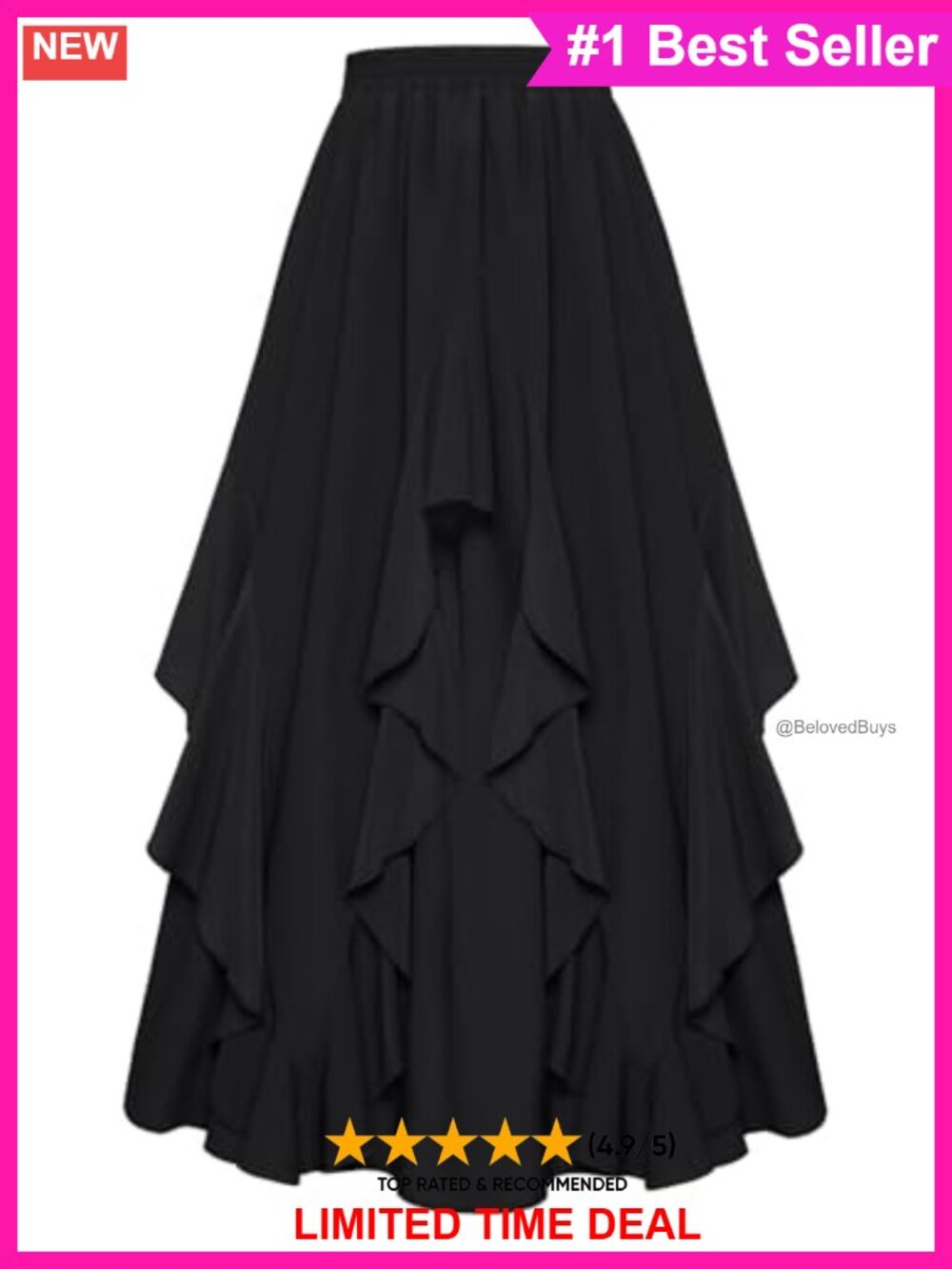 Ruffled Flowy Renaissance Maxi Skirt A-Line Double-Layer with Pockets